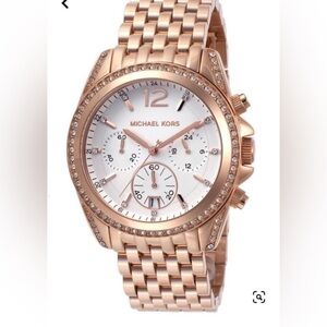 M.KORS-MK5836 Women's Pressley Chrono White Crystals White Dial Rose Gold Tone 